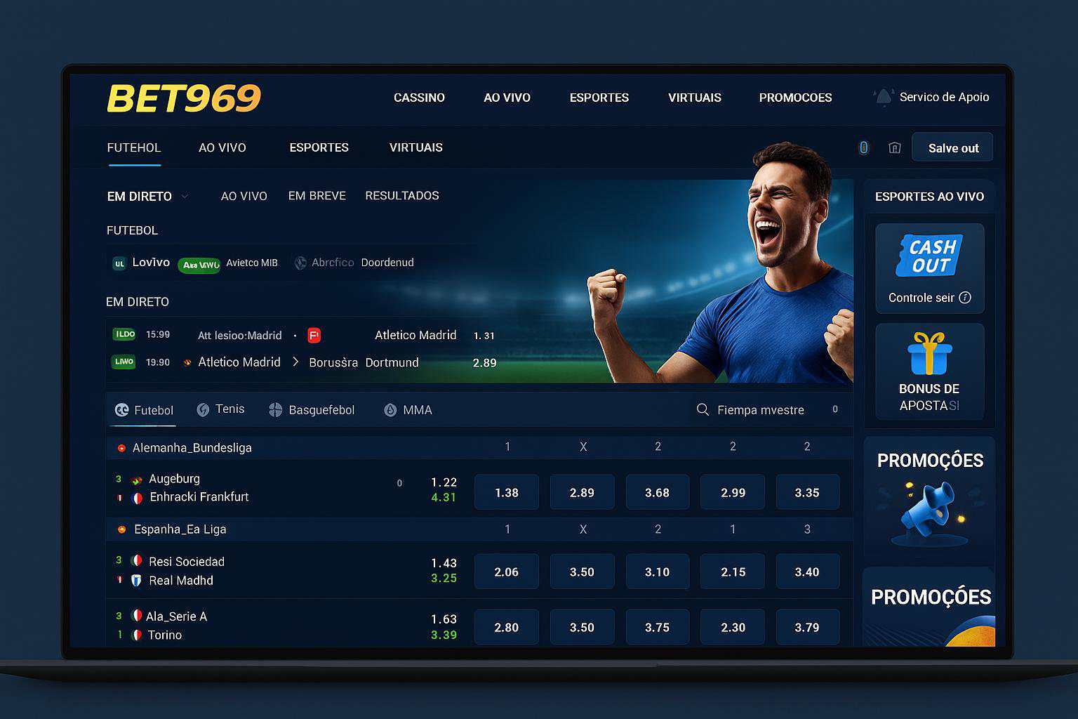 Aposte em apostas esportivas no cassino online BET969
